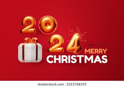 Happy New 2024 Year design template with gift box. Happy holidays. Special season offer