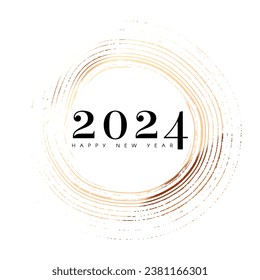 Happy New 2024 Year design template with gold abstract element. Minimal text template.