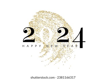 Happy New 2024 Year design template with gold abstract element. Minimal text template.