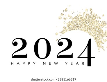 Happy New 2024 Year design template with gold abstract element. Minimal text template.