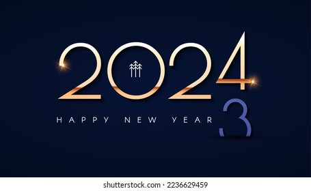 Happy new 2024 year Elegant gold text with light. Minimal text template.