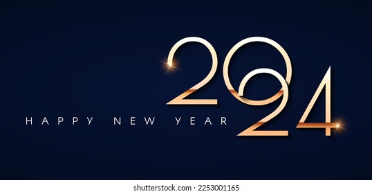 Happy new 2024 year Elegant gold text with light. Minimal text template.