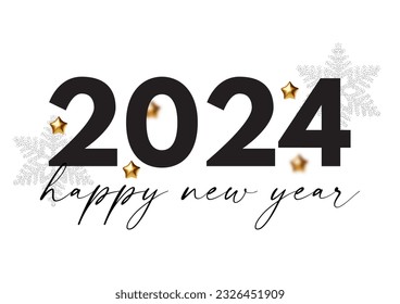 Happy new 2024 year Elegant gold text. Minimal text template with 3D stars.