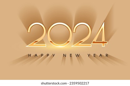 Happy new 2024 year Elegant gold text with light and shadow effect. Minimal text template