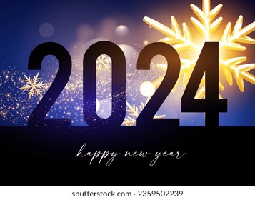 Happy new 2024 year Elegant gold text with fireworks and light effects