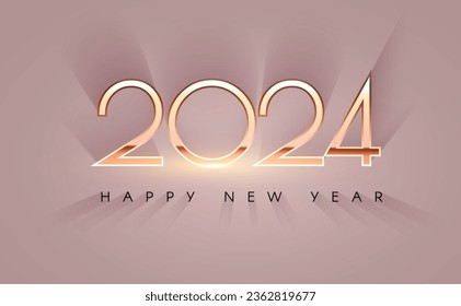 Happy new 2024 year Elegant gold text with light and shadow effect. Minimal text template