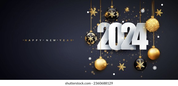 Happy New 2024 Year. Holiday vector illustration of numbers 2024. Gold Numbers Design of greeting card