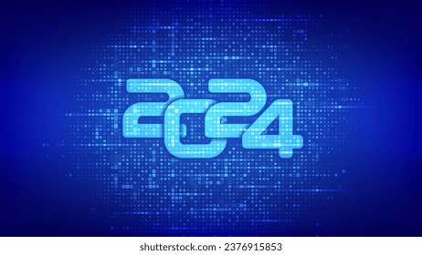 Happy New 2024 Year. Numbers 2024 made with binary code. Digital binary data and streaming digital code background. Matrix background with digits 1.0. Vector illustration.