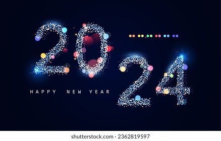Happy New 2024 Year poster template with bokeh an light effects