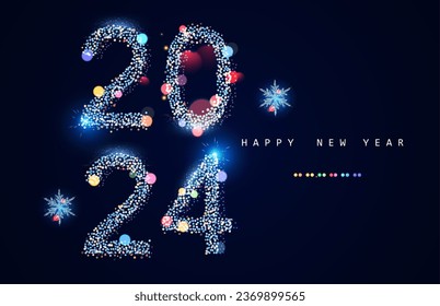 Happy New 2024 Year poster template with bokeh an light effects