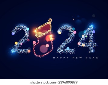 Happy New 2024 Year poster template with bokeh light effects