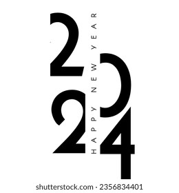 Happy New 2024 Year simple black and white text composition. Card and poster design template