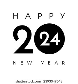 Happy New 2024 Year simple black and white text composition. Card and poster design template