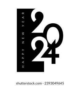 Happy New 2024 Year simple black and white text composition. Card and poster design template