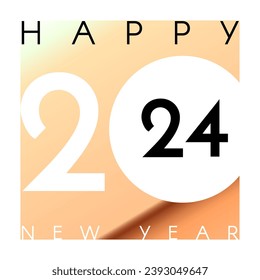 Happy New 2024 Year simple black. gold and white text composition. Card and poster design template