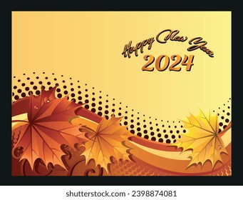Happy New 2024 Year. Vector holiday illustration. Golden numbers on black background textured with shimmering glitters. Festive event banner with bursting light rays. Modern poster or cover design