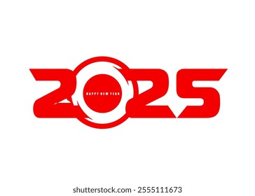 Happy new 2025 year calendar number. Red bold typography welcoming the upcoming year 2025 and festive celebrations. Isolated vector calendar date, symbolizing festive greetings and annual events