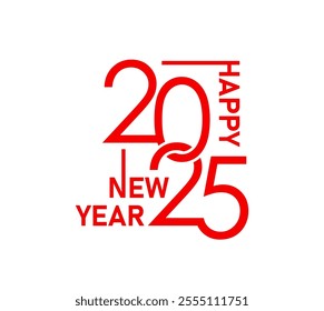 Happy new 2025 year calendar number. Vector modern red typography for festal celebrations and festive promotions. 2025 numerals and a cheerful message celebrate the arrival of Happy New year holidays