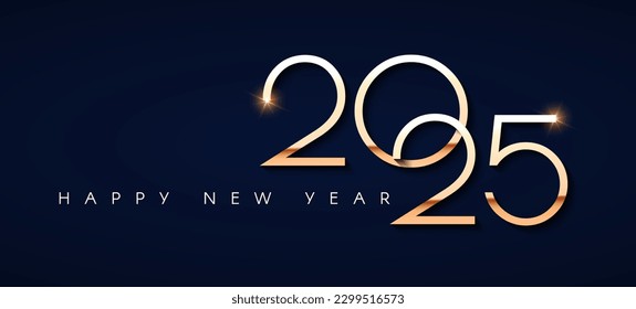 Happy new 2025 year Elegant gold text with light. Minimal text template.