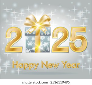Happy New 2025 year gift box vip card, vector illustration