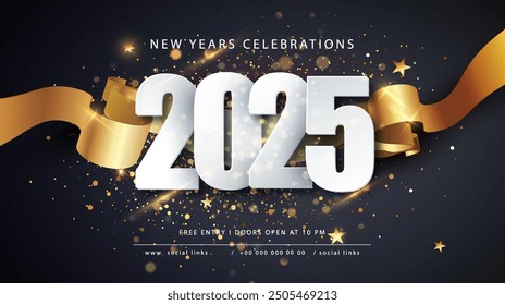 Happy New 2025 Year Greeting Card. Dark Festive Background