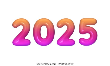Happy New 2025 Year. Holiday illustration of gradient of red and purple numbers isolated on white background. Vector