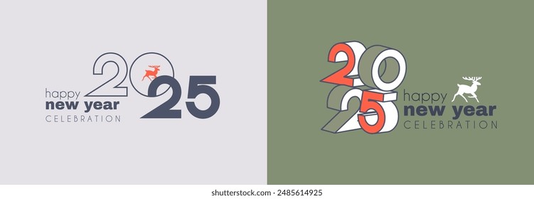 Happy New 2025 Year logo celebration and card template. Minimal design. 2025 text for header and calendar
