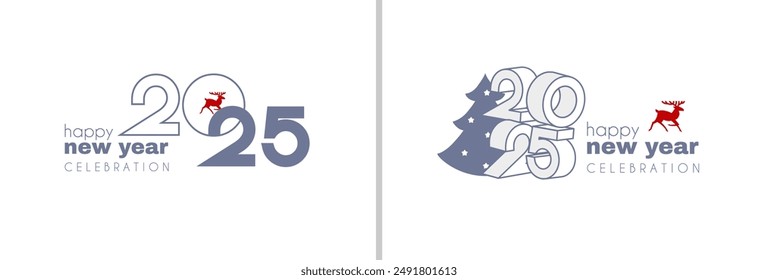 Happy New 2025 Year logo celebration and card template. Minimal design. 2025 text for header and calendar