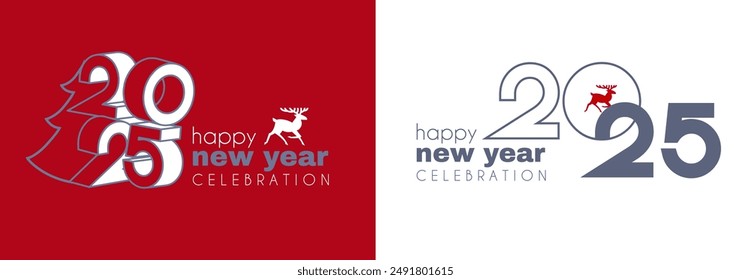 Happy New 2025 Year logo celebration and card template. Minimal design. 2025 text for header and calendar