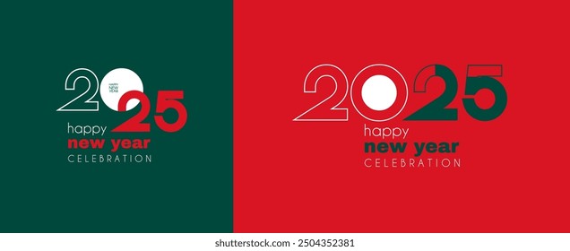 Happy New 2025 Year logo celebration and card template. Minimal design. 2025 text for header and calendar
