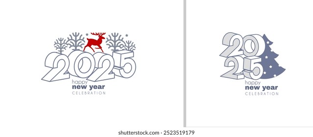 Happy New 2025 Year logo celebration and card template. Minimal design. 2025 text for header and calendar