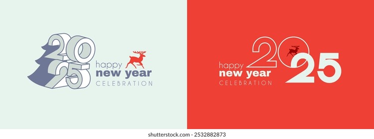 Happy New 2025 Year logo celebration and card template. Minimal design. 2025 text for header and calendar