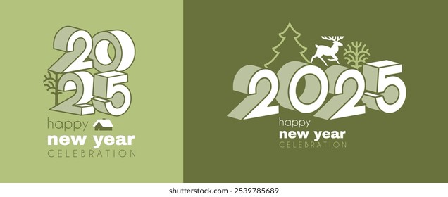 Happy New 2025 Year logo celebration and card template. Minimal design. 2025 text for header and calendar