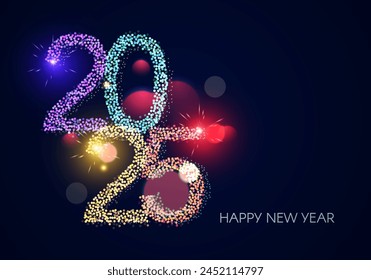 Happy New 2025 Year poster template with bokeh light effects. New Year number. Calendar design