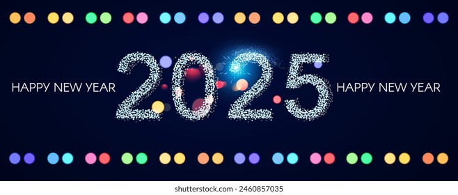 Happy New 2025 Year poster template with bokeh light effects. New Year number. Calendar design