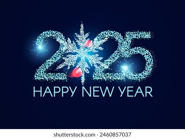 Happy New 2025 Year poster template with bokeh light effects. New Year number. Calendar design