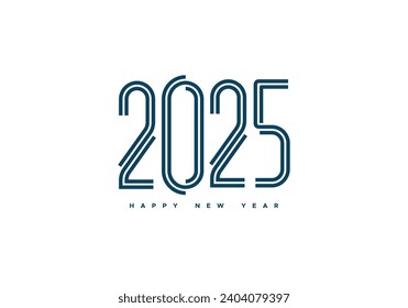 Feliz diseño del logo de la tipografía de Año Nuevo 2025. Ilustración vectorial minimalista de formas de geometría dinámica números de estilo 2025.