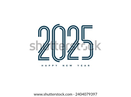 Happy New 2025 Year typography logo design. Vector minimalist illustration of dynamic geometry shapes style numbers 2025.