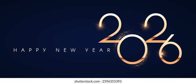 Happy new 2026 year Elegant gold text with light. Minimal text template