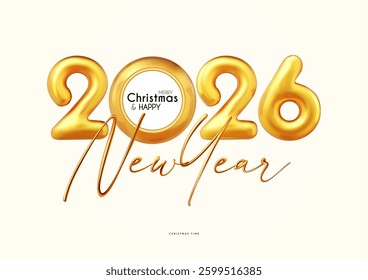 Happy New 2026 Year gold 3D design template