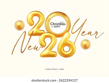 Happy New 2026 Year gold 3D design template