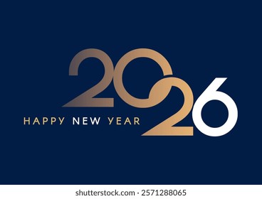 Happy New 2026 Year minimal text design isolated on blue. Banner, poster, header and card template