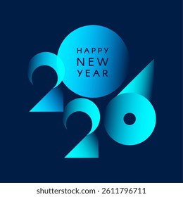 Happy New 2026 Year minimal text design with colorful gradient light isolated on blue. Banner, poster, header and card template.