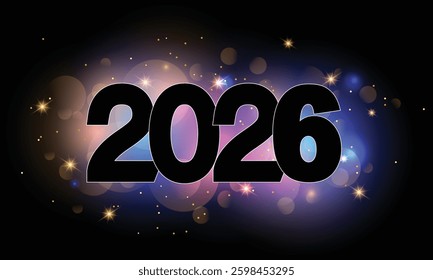 Happy New 2026 Year poster template with bokeh an light effects.