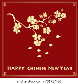 Happy new chinese year card with blossom tree. Vector illustration