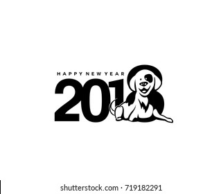 Happy new dogs year icon, 2018, celebration, togetherness, decoration,white background, vector illustration