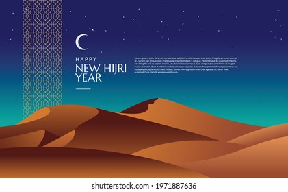 Happy New Hijri Islamic Year. Illustration of the Desert. Vector of Islamic Illustration Background
