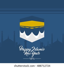 happy new Hijri year 1438, happy new year for all Muslim community. Happy Islamic New Year. Vector Illustration. Suitable for greeting card, poster and banner.