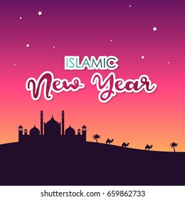 Happy New Hijri Year, Happy New Year for all Muslim Community. Islamic New Year Vector Template. Vector Illustration. Great for greeting card, poster and banner.
