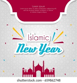 Happy New Hijri Year, Happy New Year for all Muslim Community. Islamic New Year Vector Template. Vector Illustration. Great for greeting card, poster and banner.
